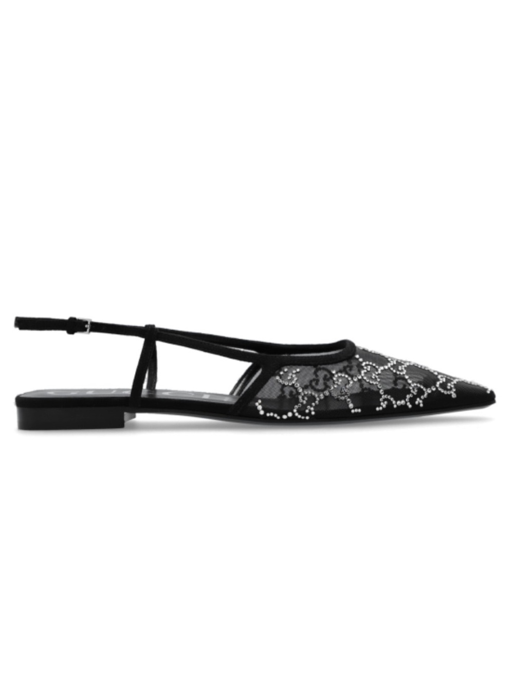 GUCCI GG logo crystal mesh slingback flats